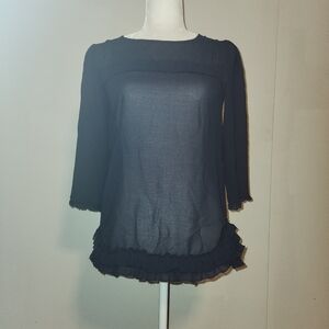 Vintage Gap Ruffled 3/4 Sleeve Semi-Sheer Dark Navy Blue Blouse Extra Small XS
